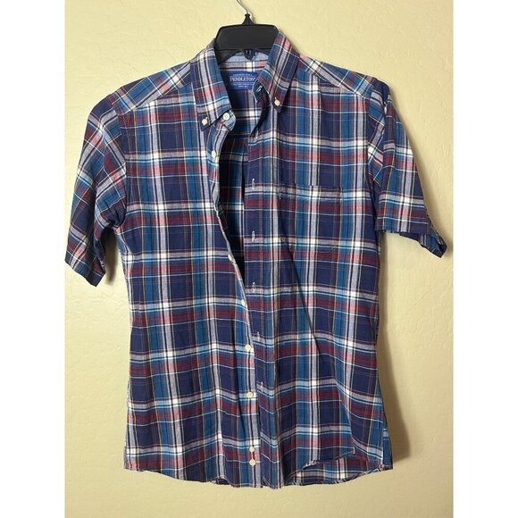 Pendleton Blue Plaid Short Sleeve Fitted Shirt, size Medium - Picture 1 of 4